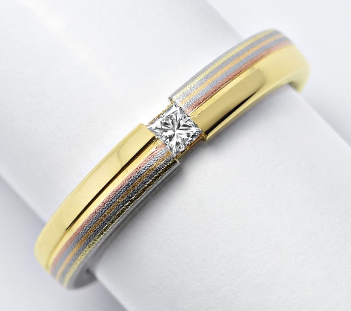 Foto 1 - Tricolor-Gold-Ring Princess-Diamant lupenrein, R1318