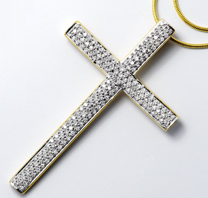 Foto 1 - 170 Diamanten in Kreuz-Anhänger mit Goldkette, R1431