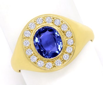 Foto 1 - Goldring 2ct blauer Spitzen Saphir lupenreine Diamanten, S1506